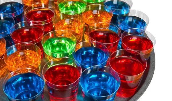 Shot glasses on tray — Stock Photo, Image
