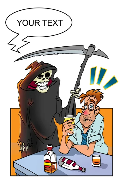 Party over! Drunk man and death. — Stock Photo, Image