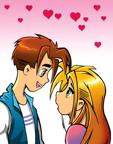 ロマンチックな漫画のカップルを見ています。 — ストック写真
