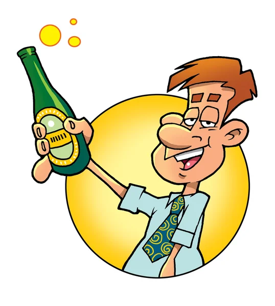 Homem engraçado propondo um brinde com uma garrafa de cerveja Fotografias De Stock Royalty-Free