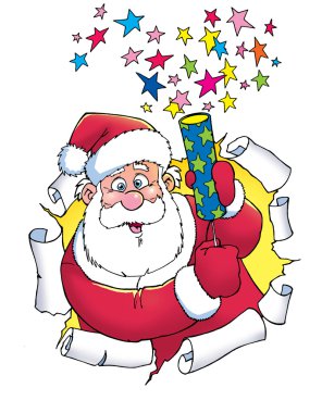 Noel Baba ile havai fişek roket gülümseyen