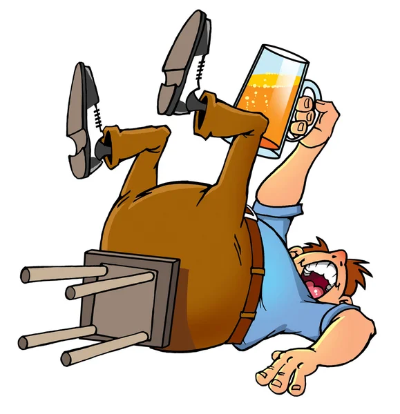 Opilý karikatura člověka navrhujete přípitek s korbelem piva — Stock fotografie