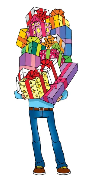 Dibujos animados hombre sosteniendo regalos —  Fotos de Stock