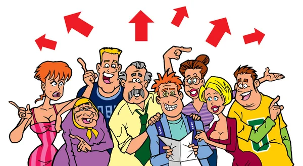 Op deze manier! grappig familie helpt toeristische. — Stockfoto