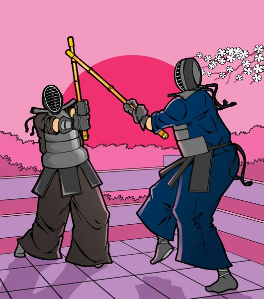 Geleneksel giysiler içinde iki kendo savaşçıları — Stok fotoğraf