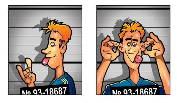 Criminal mug shot of drunk joyfull man — Stock Photo, Image