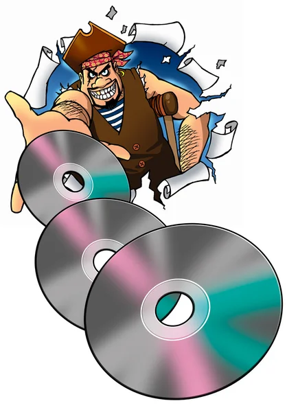 Пират держит нелегальные копии DVD Лицензионные Стоковые Изображения