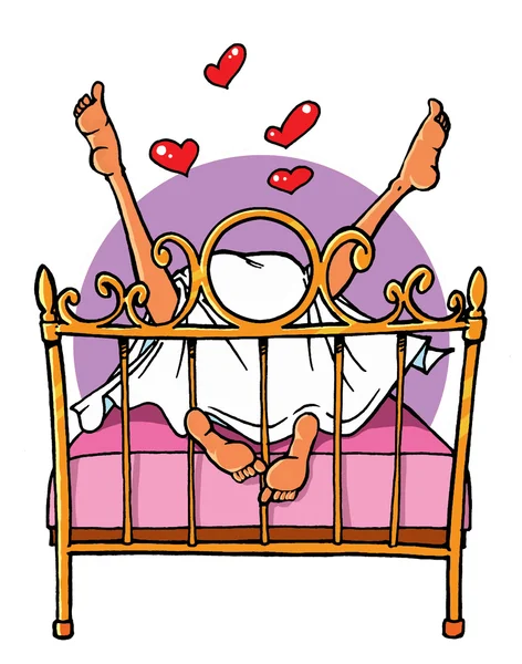 Cartoon sexo - homens e mulheres na cama Imagem De Stock