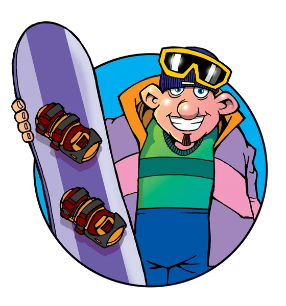 Funny young man with a snowboard — Stock Photo, Image