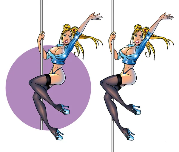 Sexy cartoon striptease girl on the pole. — Stock Photo, Image