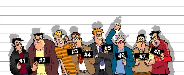 Mugshot podezřelé delikventů v policejní linii — Stock fotografie
