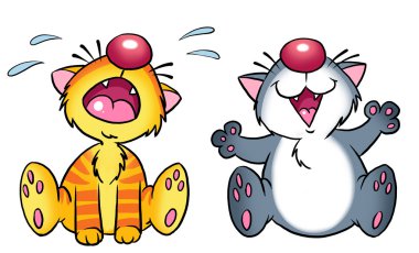mutlu ve hüzünlü karikatür kedi yavrusu