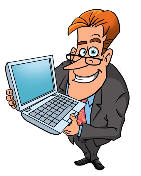 Happy businessman with laptop — Stock Photo, Image