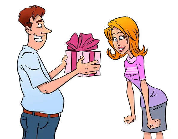 Człowiek dając prezent dla swojej dziewczyny — Zdjęcie stockowe