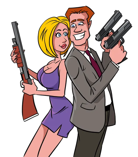 Happy man and woman with guns — Stock Photo, Image