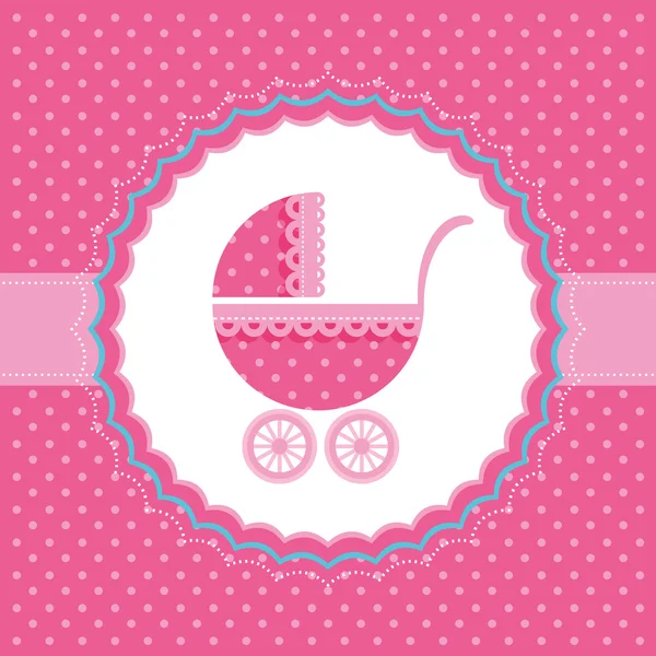 Bébé buggy. Carte d'annonce de bébé fille. Illustration vectorielle . — Image vectorielle