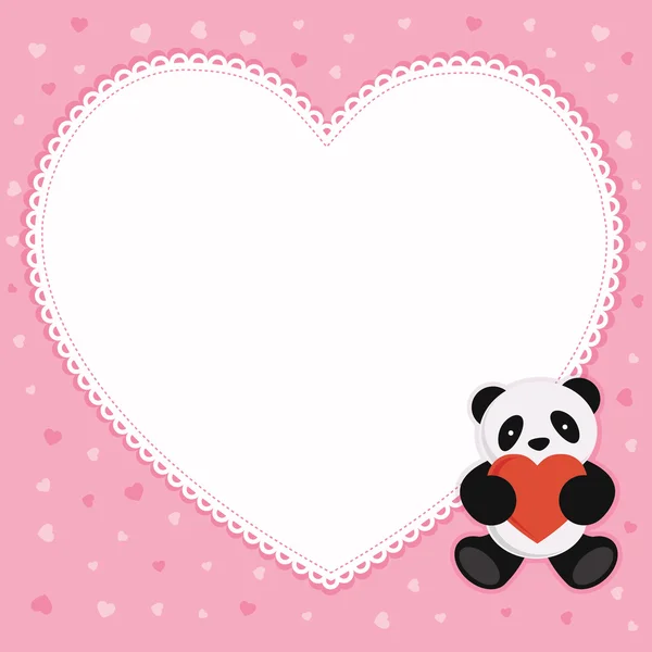 Panda bear with red heart. Valentine card. — Stock Vector