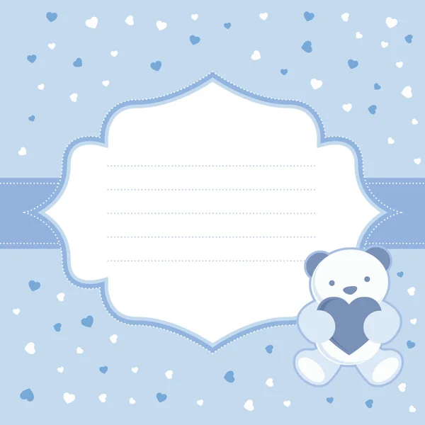 Blue greeting card with teddy bear for baby boy. Baby shower. Vector illustration — Stock Vector