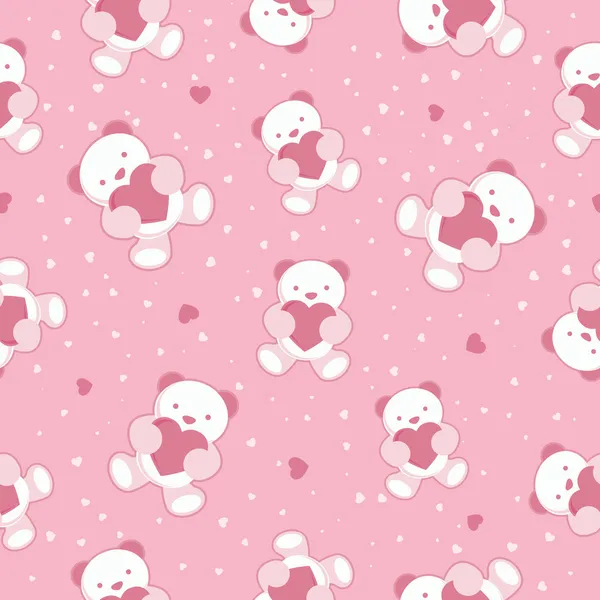 Seamless Pink Baby Background with teddy bear and hearts. Vector illustration. — Stock Vector