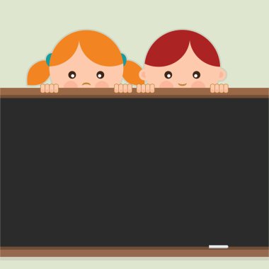 okula dönüş. kız ve oğlan bir karatahta holding. vektör çizim.