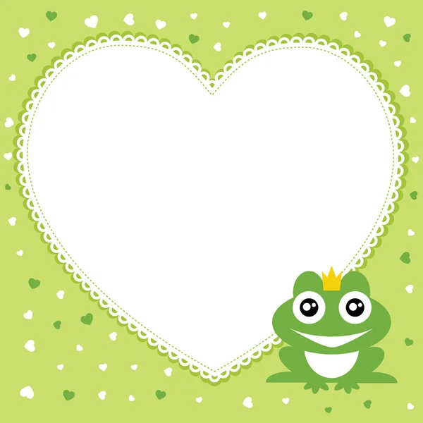 The frog prince with heart shape frame. Vector illustration. — Stock Vector