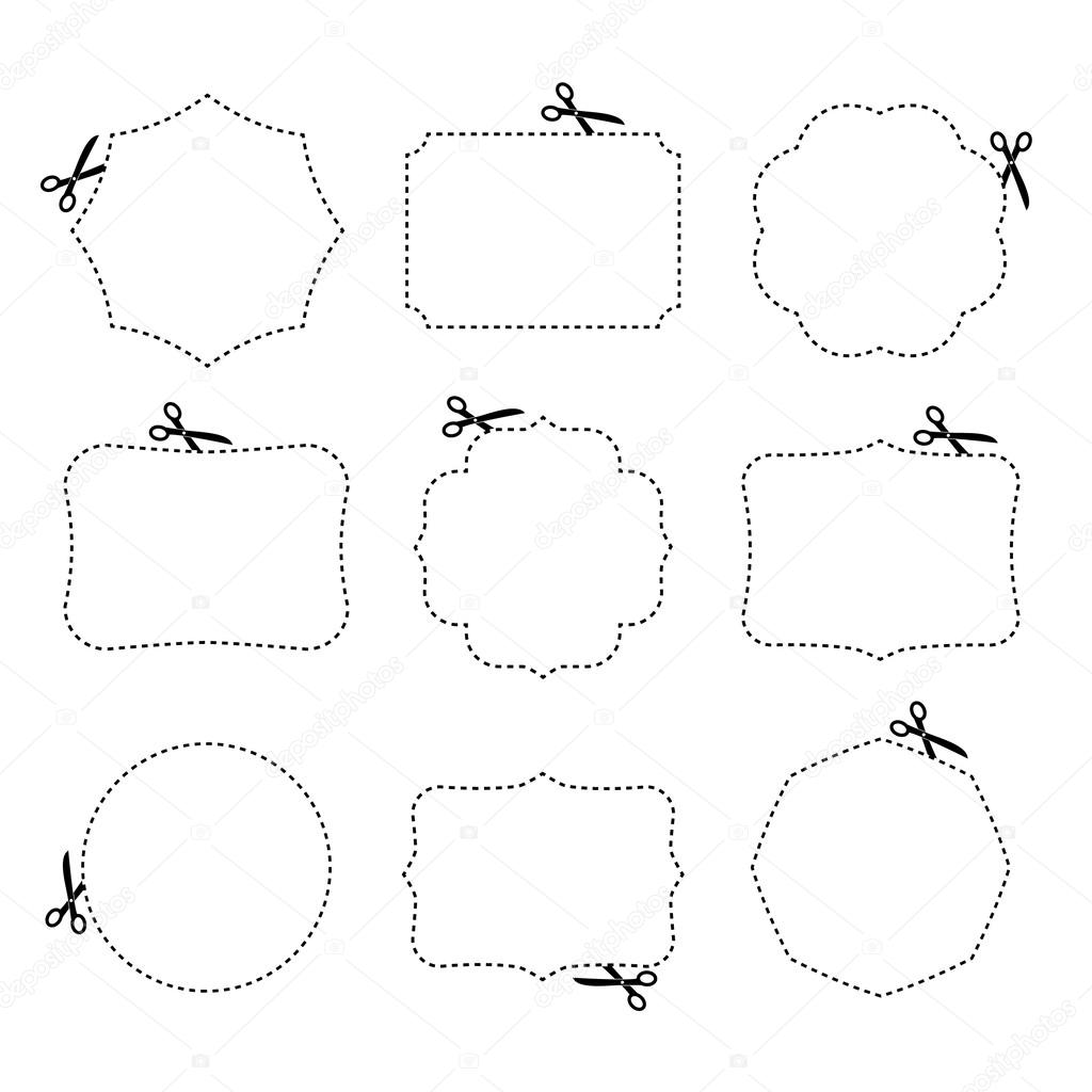 Scissors cutting different frames. Vector illustration.