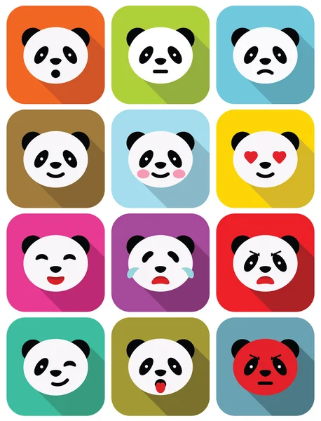 Panda bear flat emotions icons set. — Stock Vector