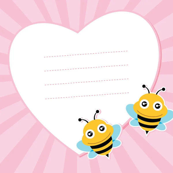 2 개의 비행 꿀벌과 심장 모양. — 스톡 벡터