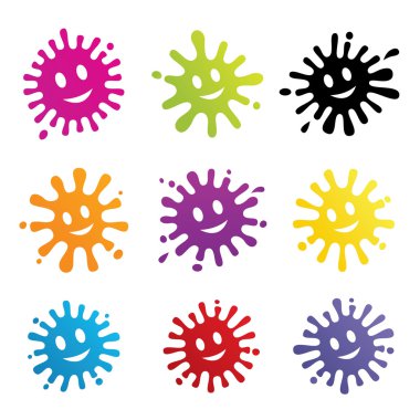 Beyaz arka plan üzerinde renkli lekeleri kümesi.