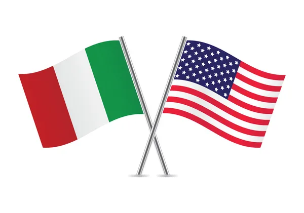 Olaszország és Amerika keresztezte a zászlókat. — Stock Vector
