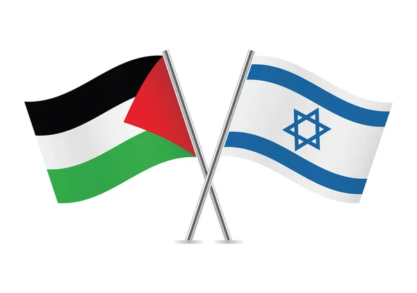 Palestina e Israel cruzaron banderas. Ilustración vectorial. — Vector de stock