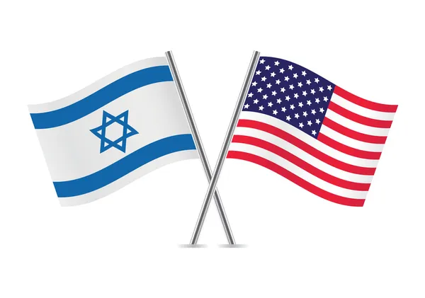 Israel and America crossed flags. Vector illustration. — ストックベクタ