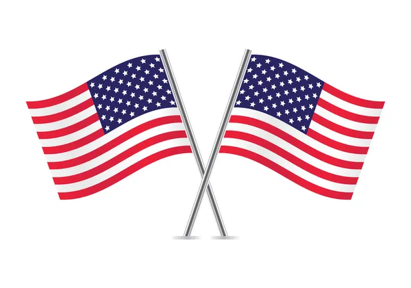 America crossed flags. American Flags on white background. Flags of USA. Vector illustration. — Stock Vector