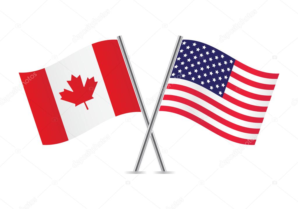 Canada and America crossed flags