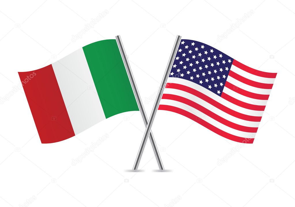 Italy and America crossed flags.