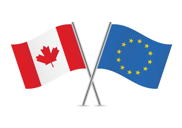 Drapeaux croisés du Canada et de l'Union européenne. — Image vectorielle