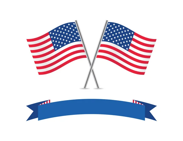 Amerikai zászlók, juharfalevél és banner. — Stock Vector