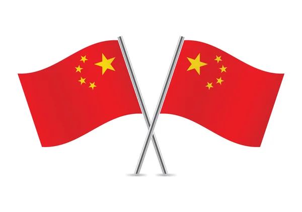 China cruzó banderas. Banderas chinas, aisladas sobre fondo blanco. Conjunto de iconos vectoriales. Ilustración vectorial. — Archivo Imágenes Vectoriales