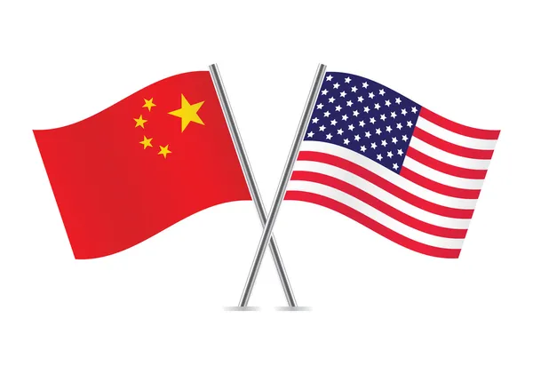 Kinesiska och amerikanska flaggor. — Stock vektor