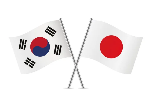 Corée Sud Japon Ont Croisé Les Drapeaux Drapeaux Sud Coréens — Image vectorielle
