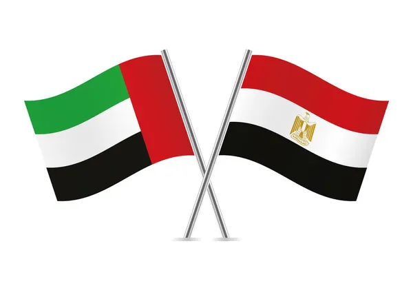 Los Emiratos Árabes Unidos Egipto Cruzaron Banderas Banderas Emiratos Árabes — Vector de stock