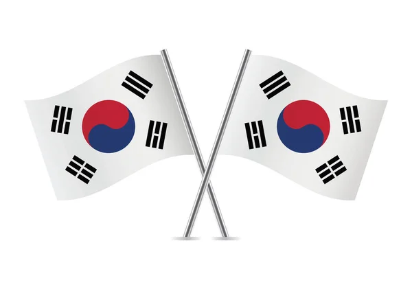 Jižní Korea Překročila Vlajky Jihokorejské Vlajky Bílém Pozadí Ikona Vektoru — Stockový vektor