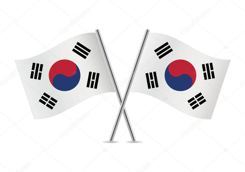 South Korea crossed flags. South Korean flags on white background. Vector icon set. Vector illustration.