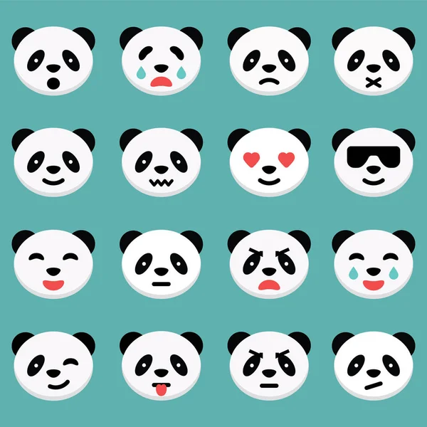 Panda Emotion Icons Set Cute Pandas Various Emotions Simple Vector — Stock Vector