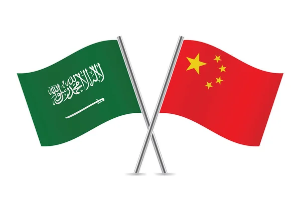 Saúdská Arábie Čínské Vlajky Saúdské Čínské Vlajky Izolované Bílém Pozadí — Stockový vektor