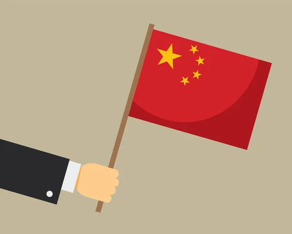 Ruka Držící Čínskou Vlajku Vektorová Ilustrace — Stockový vektor