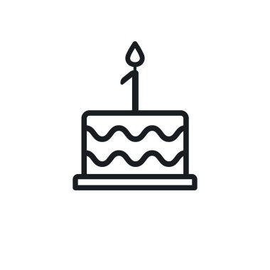 Birthday cake line icon with candle number 1. Vector.