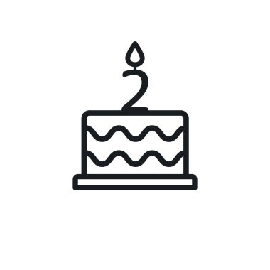 Birthday cake line icon with candle number 2. Vector.