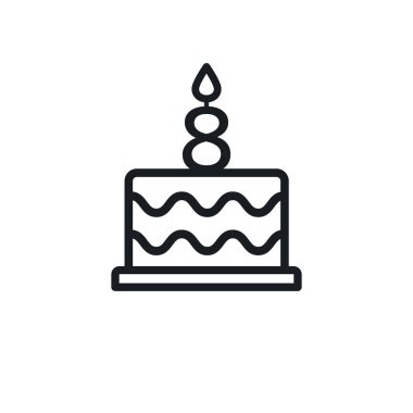 Birthday cake line icon with candle number 8. Vector.