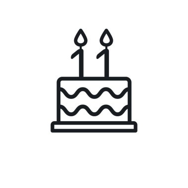 Birthday cake line icon with candle number 11. Vector.